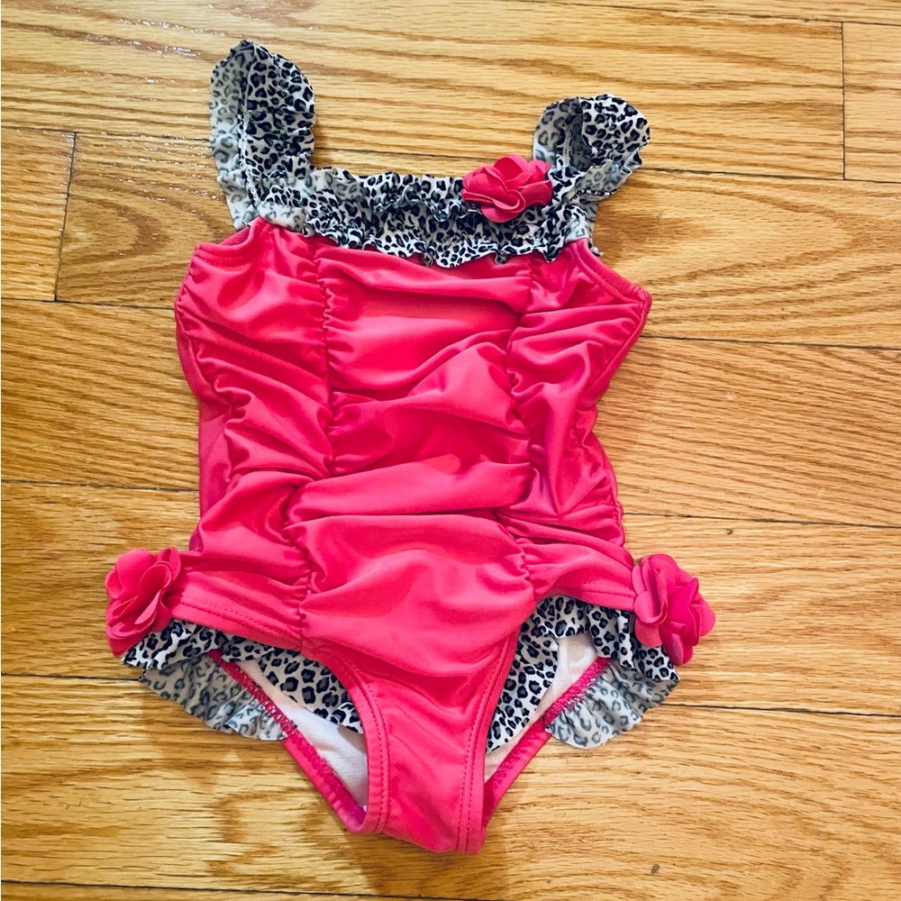 Pink and leopard print toddler swimsuit size 2t